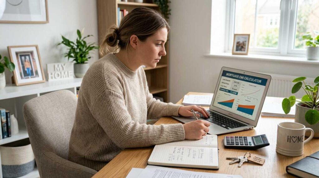 Homeowner planning ways to reduce home loan EMI using financial calculations