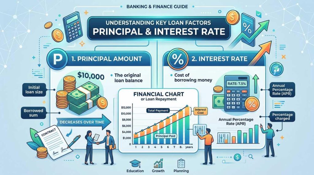 Visual showing how principal and interest rate determine total loan cost