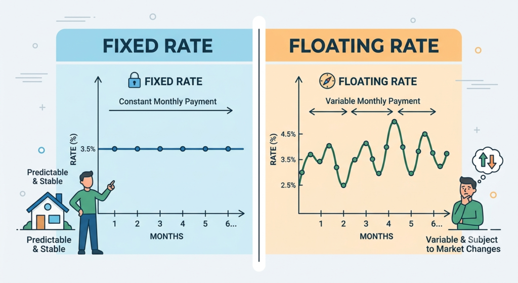 Comparison chart of fixed versus floating interest rate