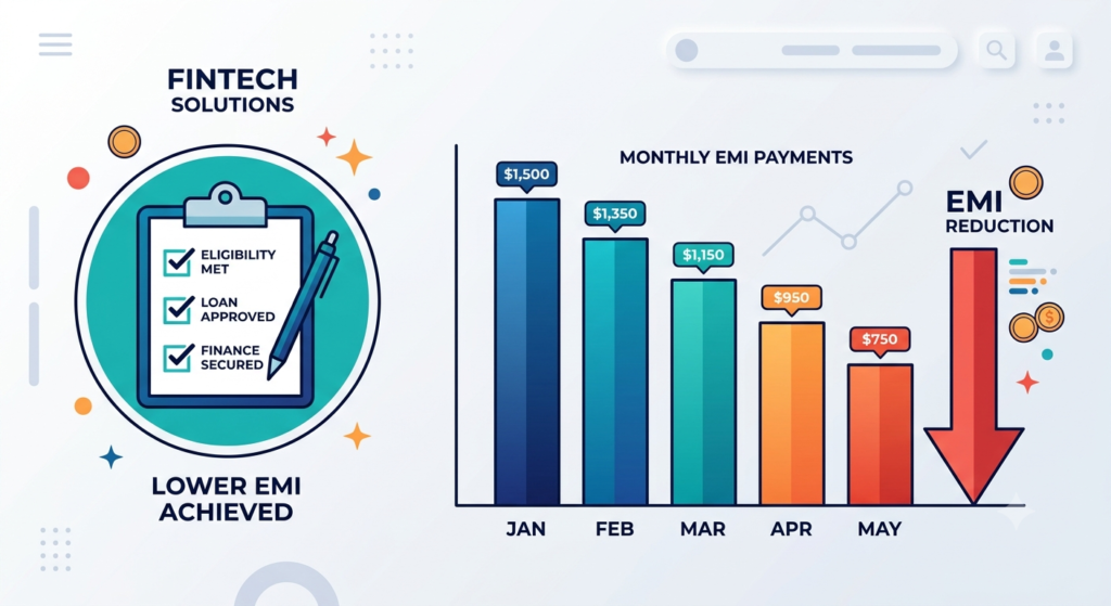 Checklist and chart showing ways to lower personal loan EMI